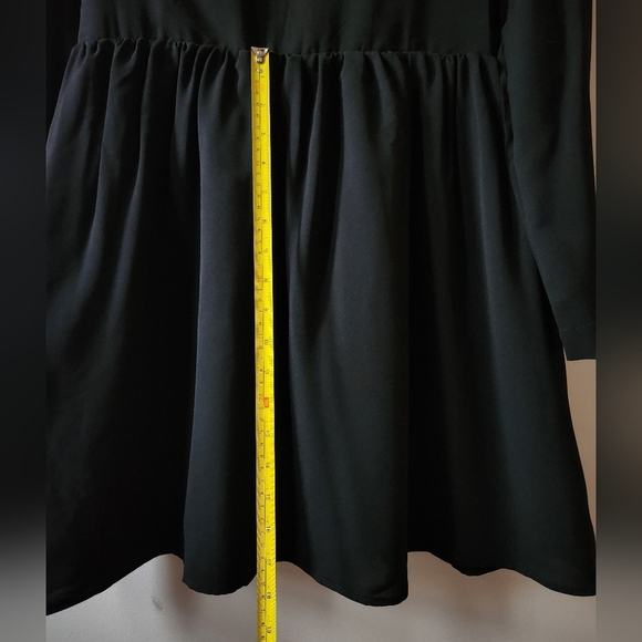 Black Size L Midi A-Line Dress with Waist Band V Neck Zipper Closure- BNWT - Picture 13 of 15